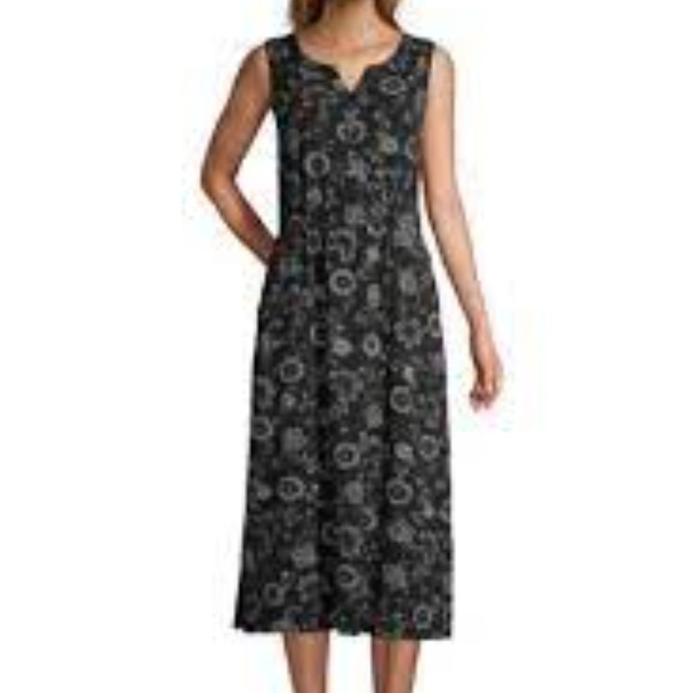 Black Floral Pattern Midi Dress
